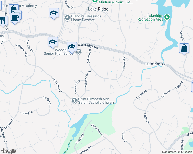 map of restaurants, bars, coffee shops, grocery stores, and more near 2893 Chalet Court in Woodbridge