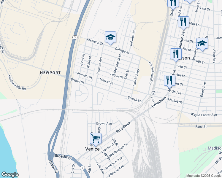 map of restaurants, bars, coffee shops, grocery stores, and more near 1119 Bissell Street in Madison