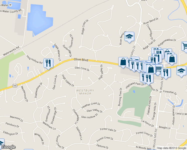 map of restaurants, bars, coffee shops, grocery stores, and more near 129 Glen Cove Drive in Chesterfield