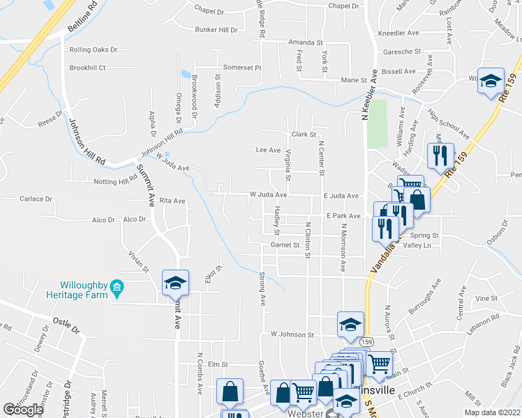 map of restaurants, bars, coffee shops, grocery stores, and more near 803 Strong Avenue in Collinsville