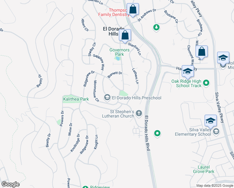 map of restaurants, bars, coffee shops, grocery stores, and more near 2181 Moonstone Circle in El Dorado Hills