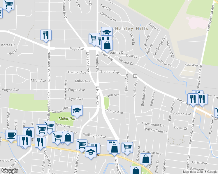 map of restaurants, bars, coffee shops, grocery stores, and more near 7359 Wayne Avenue in University City