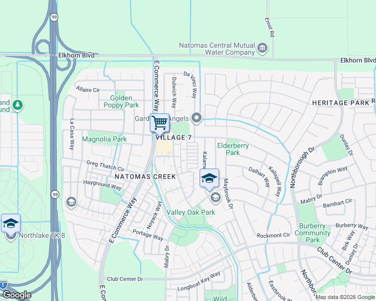 map of restaurants, bars, coffee shops, grocery stores, and more near 3039 Magical Walk in Sacramento