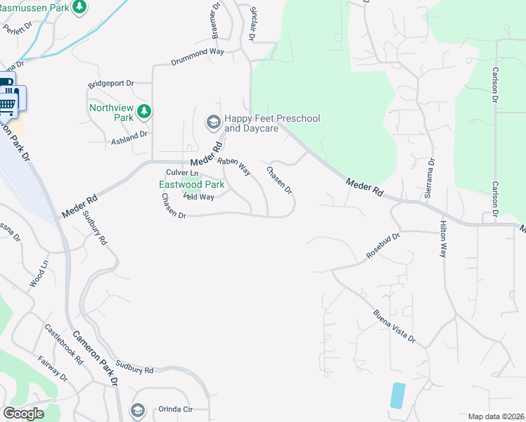 map of restaurants, bars, coffee shops, grocery stores, and more near 3318 Chasen Drive in Cameron Park
