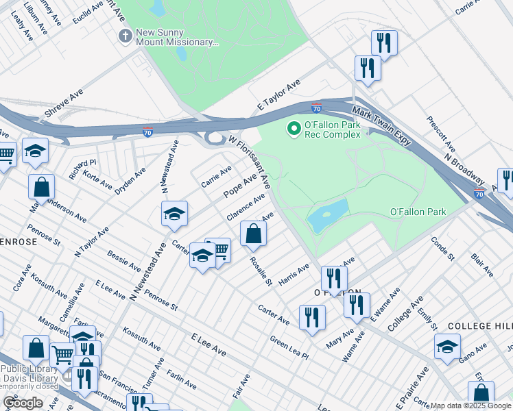 map of restaurants, bars, coffee shops, grocery stores, and more near 4556 Clarence Avenue in St. Louis