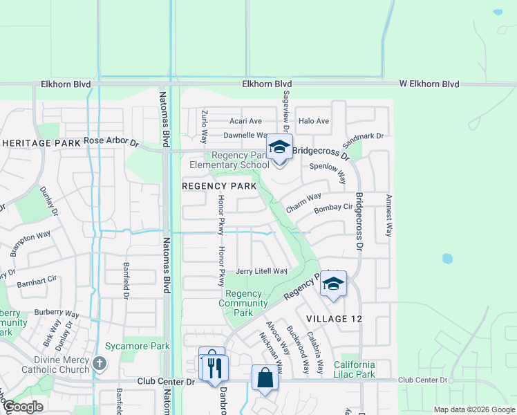 map of restaurants, bars, coffee shops, grocery stores, and more near 260 Rick Heinrich Circle in Sacramento