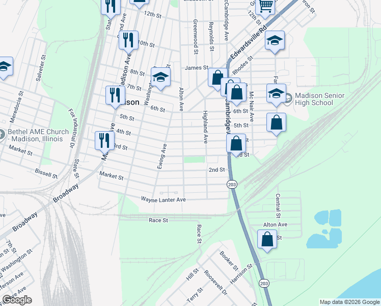 map of restaurants, bars, coffee shops, grocery stores, and more near 1715 3rd Street in Madison