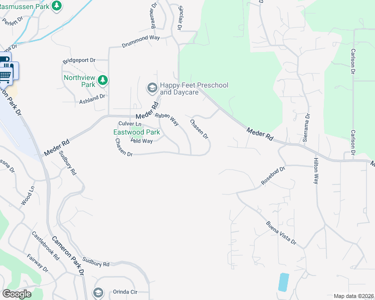 map of restaurants, bars, coffee shops, grocery stores, and more near 3318 Chasen Drive in Cameron Park
