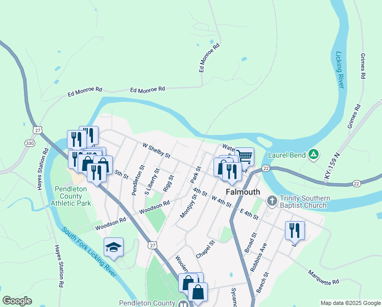map of restaurants, bars, coffee shops, grocery stores, and more near 701 Coleman Street in Falmouth