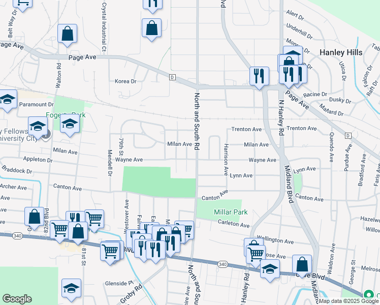 map of restaurants, bars, coffee shops, grocery stores, and more near 1510 Lyndale Avenue in University City