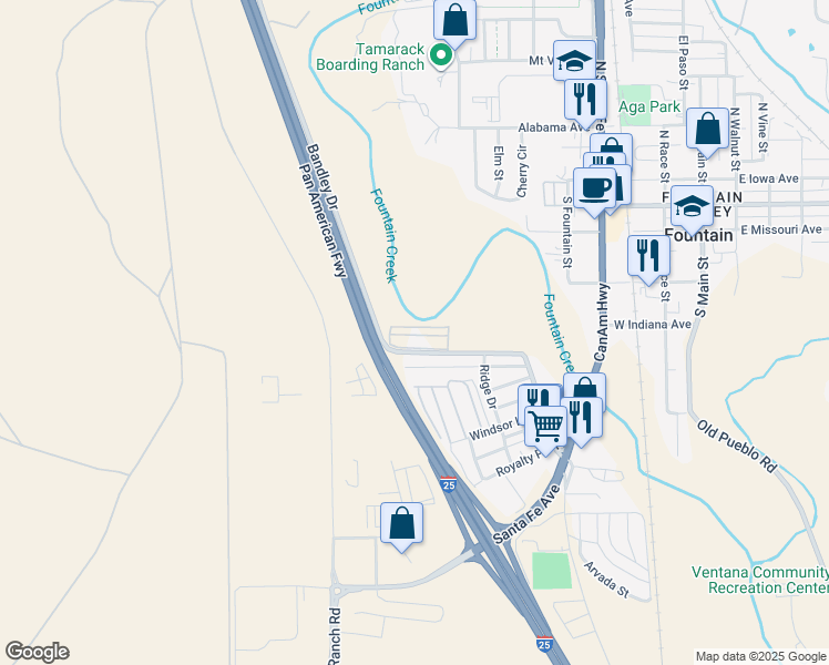 map of restaurants, bars, coffee shops, grocery stores, and more near 700 Crest Drive in Fountain