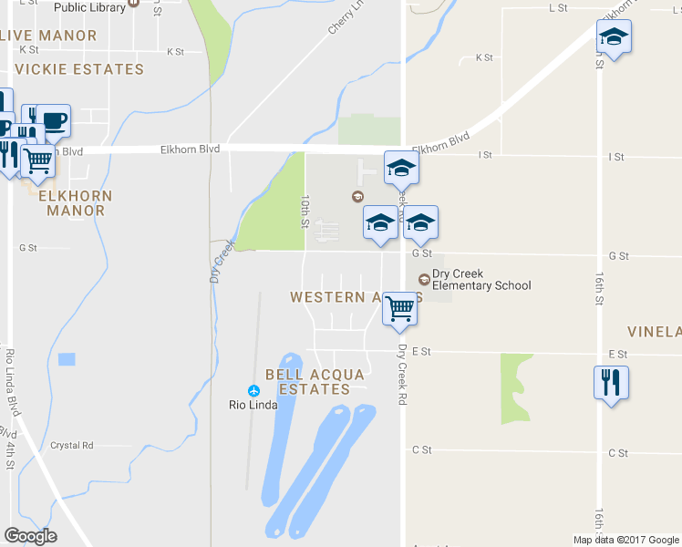 map of restaurants, bars, coffee shops, grocery stores, and more near 6140 Alta Loma Court in Rio Linda