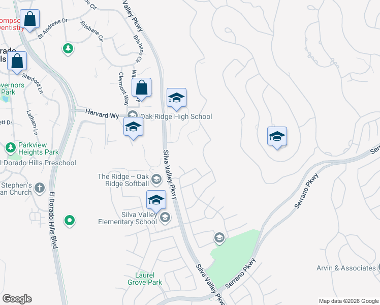 map of restaurants, bars, coffee shops, grocery stores, and more near 3105 Stonehurst Court in El Dorado Hills