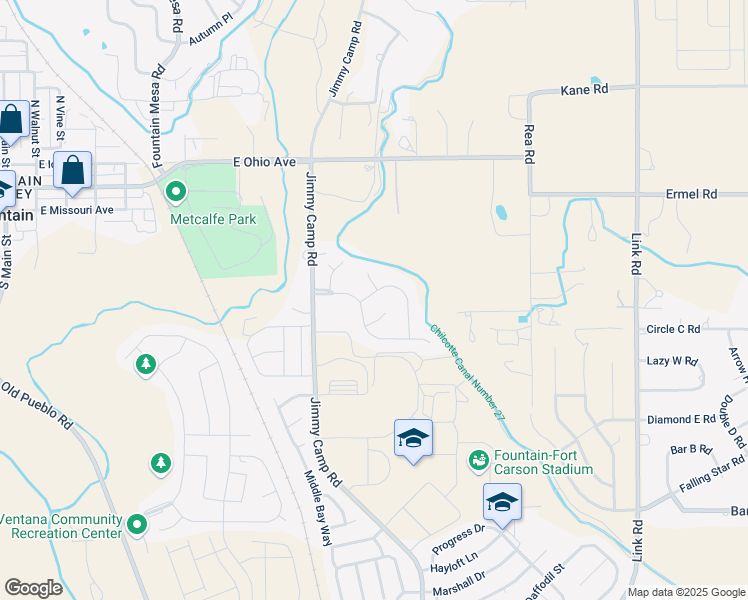 map of restaurants, bars, coffee shops, grocery stores, and more near 10412 Mile Post Loop in Fountain