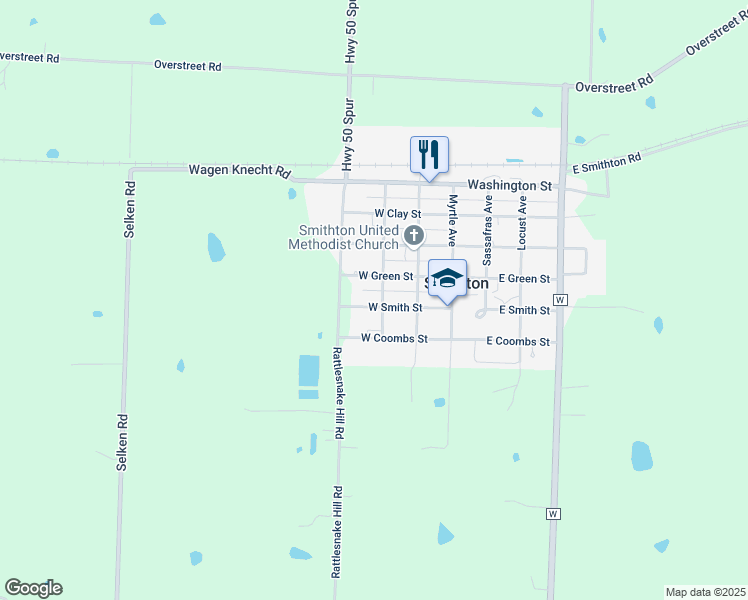 map of restaurants, bars, coffee shops, grocery stores, and more near 501 South Chestnut Avenue in Smithton