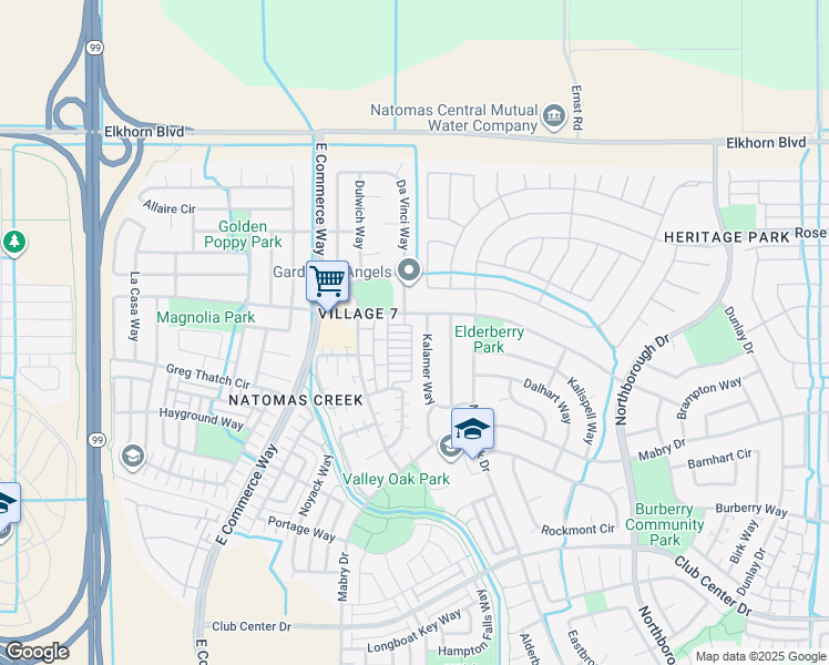 map of restaurants, bars, coffee shops, grocery stores, and more near 5667 Whimsical Lane in Sacramento