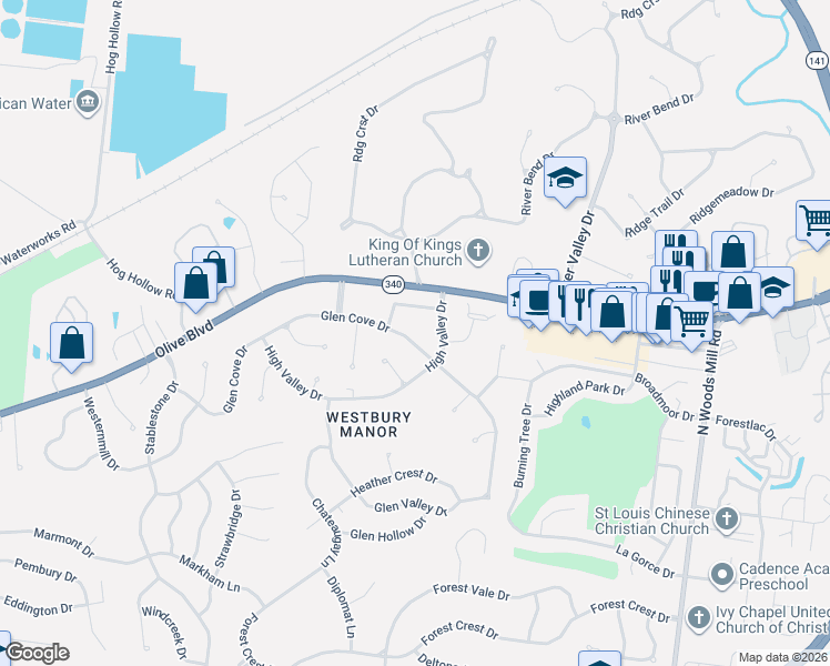 map of restaurants, bars, coffee shops, grocery stores, and more near 129 Glen Cove Drive in Chesterfield