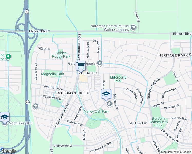 map of restaurants, bars, coffee shops, grocery stores, and more near 3039 Magical Walk in Sacramento