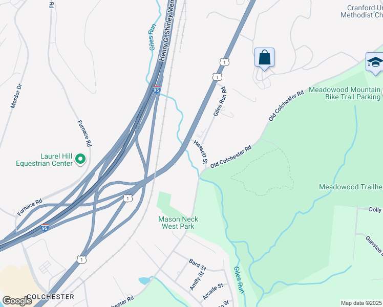 map of restaurants, bars, coffee shops, grocery stores, and more near 8105 Hassett Street in Lorton