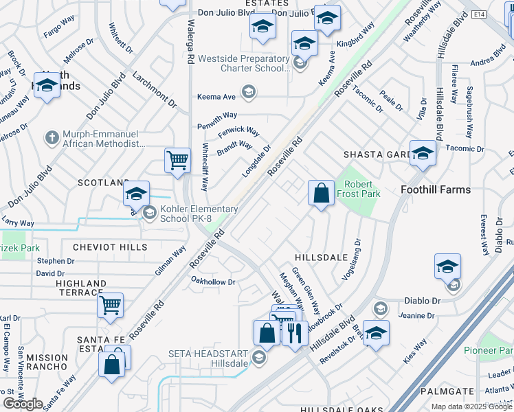 map of restaurants, bars, coffee shops, grocery stores, and more near 4628 Willowward Circle in Sacramento