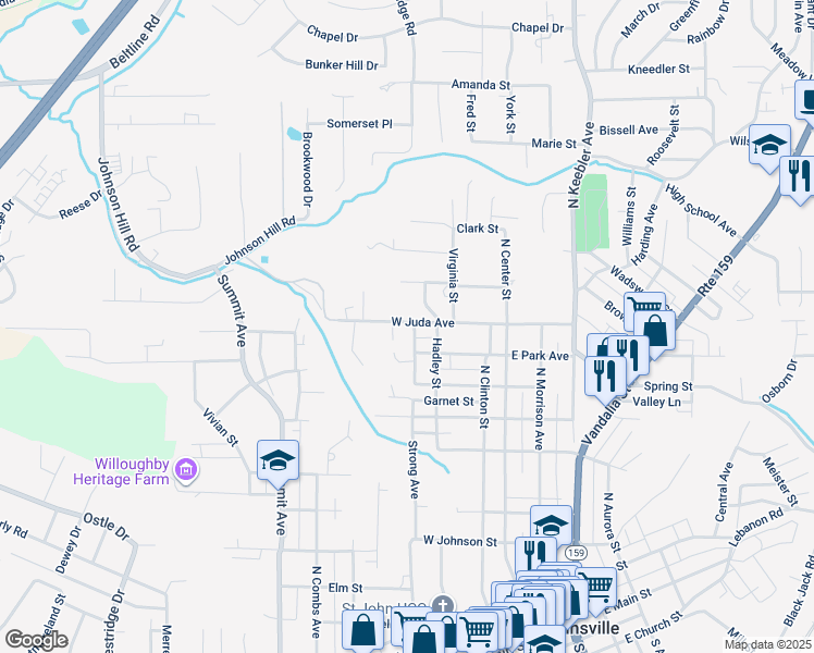 map of restaurants, bars, coffee shops, grocery stores, and more near 803 Strong Avenue in Collinsville