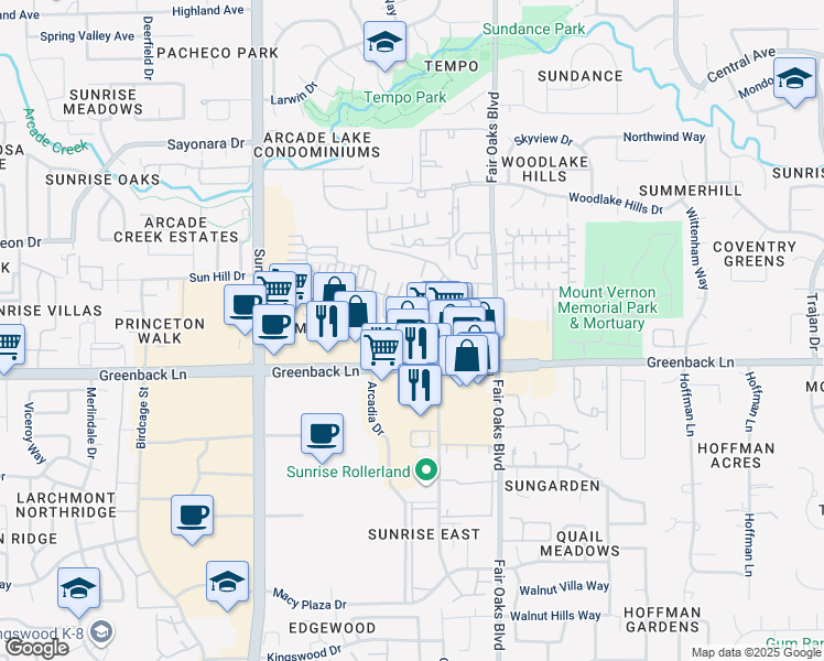 map of restaurants, bars, coffee shops, grocery stores, and more near in Citrus Heights