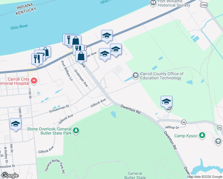 map of restaurants, bars, coffee shops, grocery stores, and more near 517 Park Avenue in Carrollton