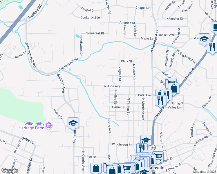 map of restaurants, bars, coffee shops, grocery stores, and more near 831 Strong Avenue in Collinsville
