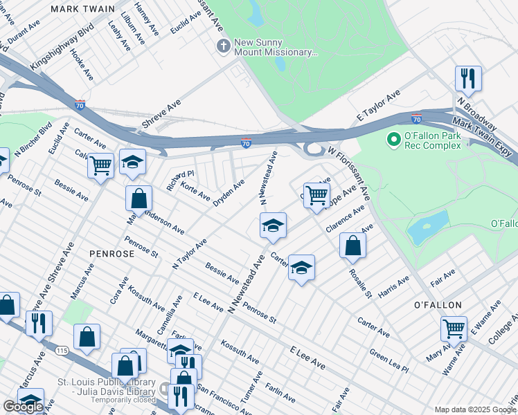 map of restaurants, bars, coffee shops, grocery stores, and more near 4411 North Newstead Avenue in St. Louis