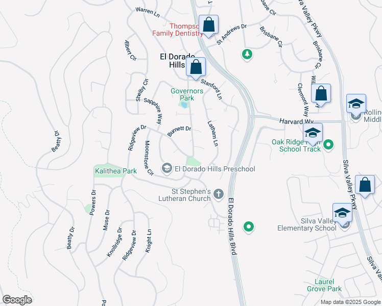 map of restaurants, bars, coffee shops, grocery stores, and more near 2181 Moonstone Circle in El Dorado Hills