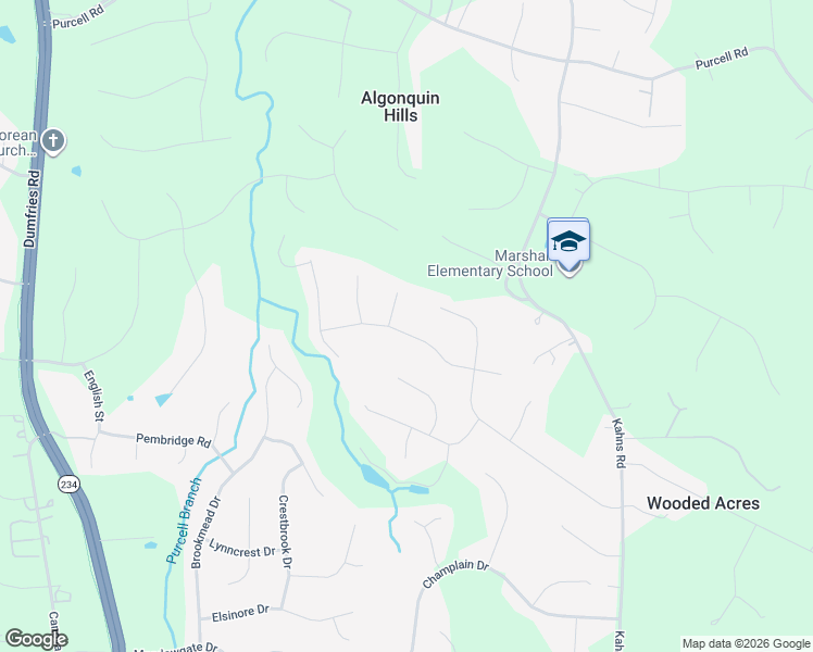 map of restaurants, bars, coffee shops, grocery stores, and more near 7322 Mariposa Drive in Manassas