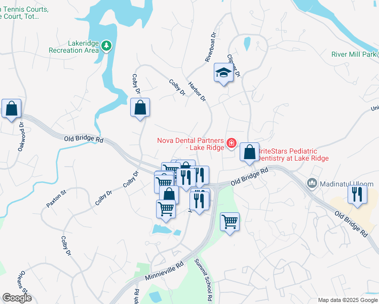 map of restaurants, bars, coffee shops, grocery stores, and more near 2202 Starboard Place in Woodbridge