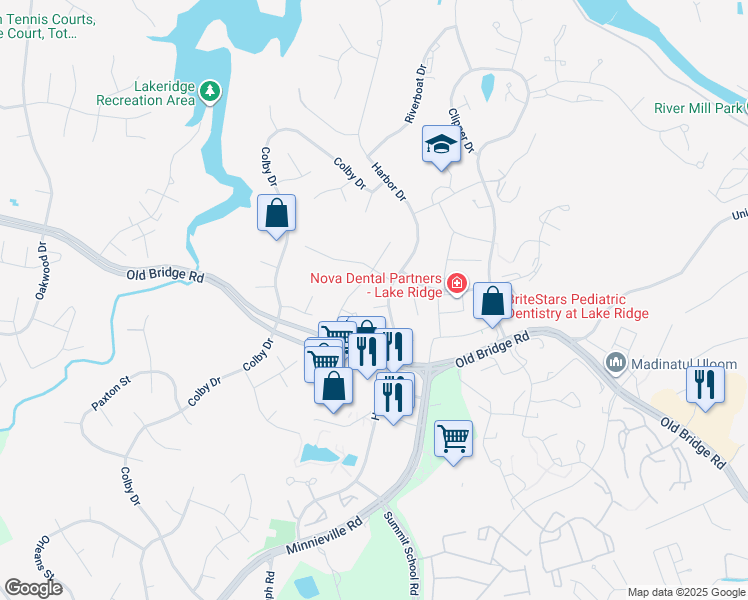 map of restaurants, bars, coffee shops, grocery stores, and more near 2202 Starboard Place in Woodbridge
