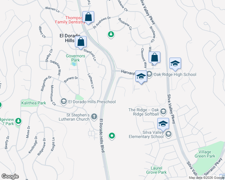 map of restaurants, bars, coffee shops, grocery stores, and more near 3277 Woedee Drive in El Dorado Hills