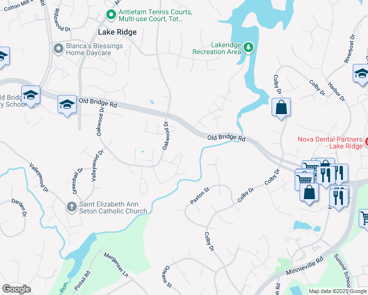 map of restaurants, bars, coffee shops, grocery stores, and more near 12748 Dulcinea Place in Woodbridge