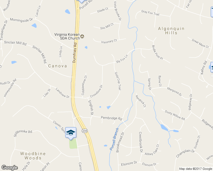 map of restaurants, bars, coffee shops, grocery stores, and more near 12669 Crossbow Drive in Manassas
