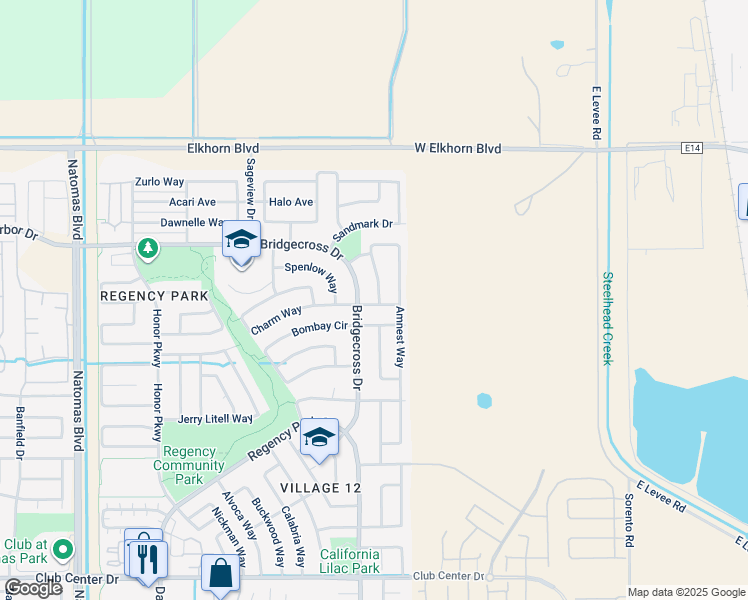 map of restaurants, bars, coffee shops, grocery stores, and more near 5721 Beadnell Way in Sacramento