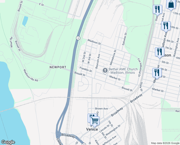 map of restaurants, bars, coffee shops, grocery stores, and more near 107 Baucum Avenue in Madison