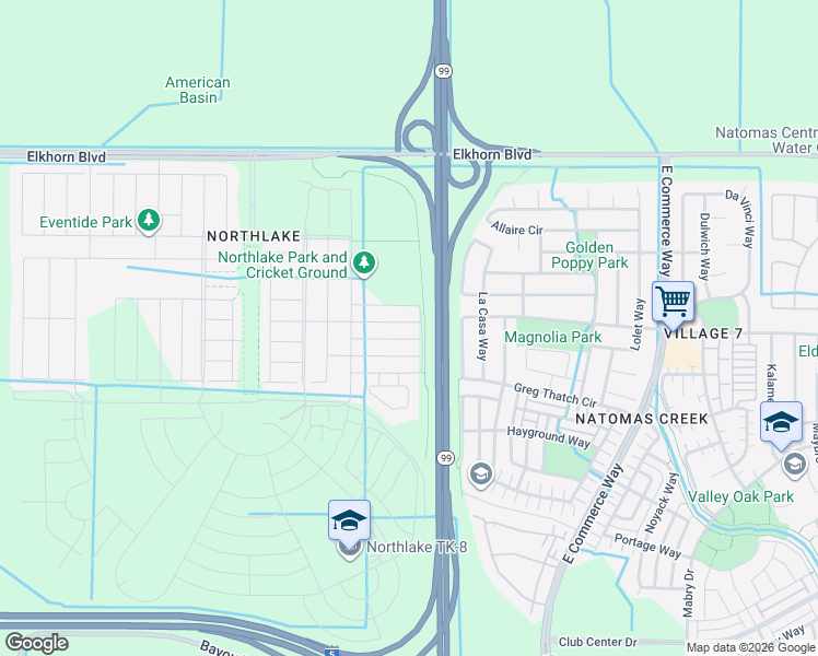 map of restaurants, bars, coffee shops, grocery stores, and more near 5419-5599 Golden State Highway in Sacramento