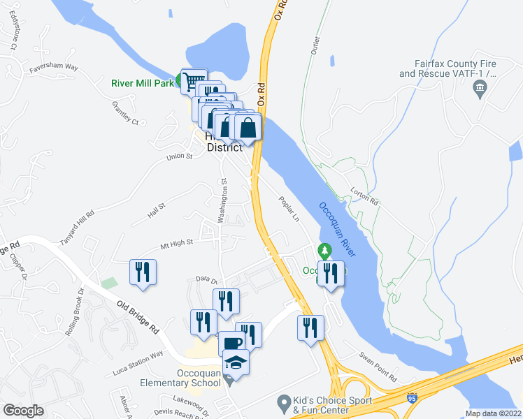 map of restaurants, bars, coffee shops, grocery stores, and more near 69 Gordon Boulevard in Woodbridge