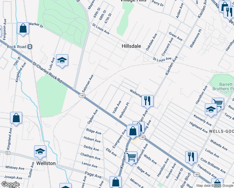 map of restaurants, bars, coffee shops, grocery stores, and more near 1562 Ben McLemore III Place in St. Louis