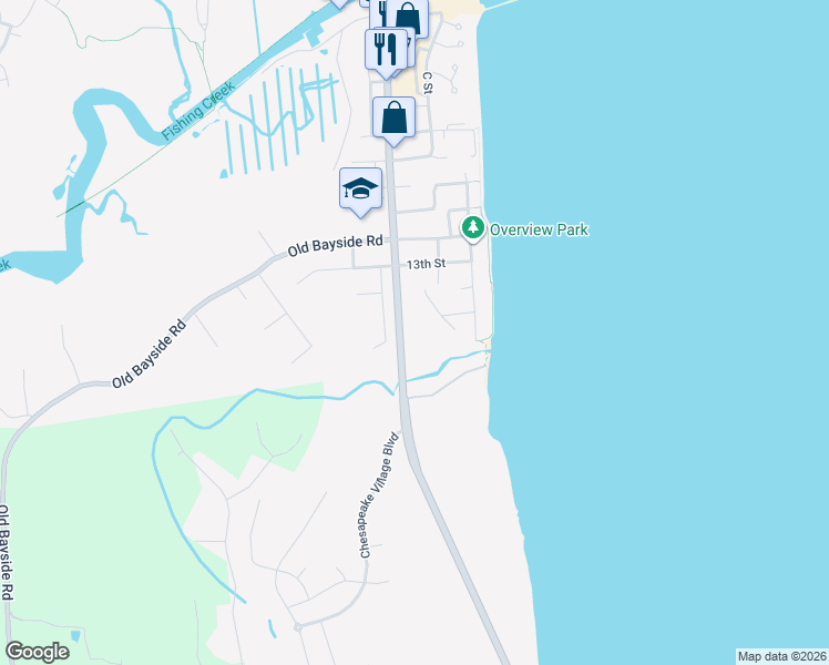 map of restaurants, bars, coffee shops, grocery stores, and more near 7317 Bayside Road in Chesapeake Beach