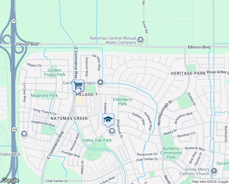 map of restaurants, bars, coffee shops, grocery stores, and more near 111 Perazul Circle in Sacramento