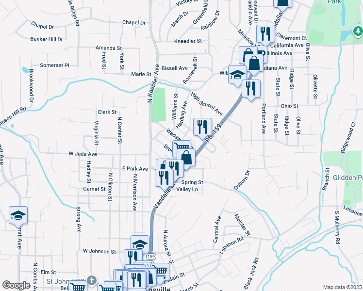 map of restaurants, bars, coffee shops, grocery stores, and more near 502 Wadsworth Street in Collinsville