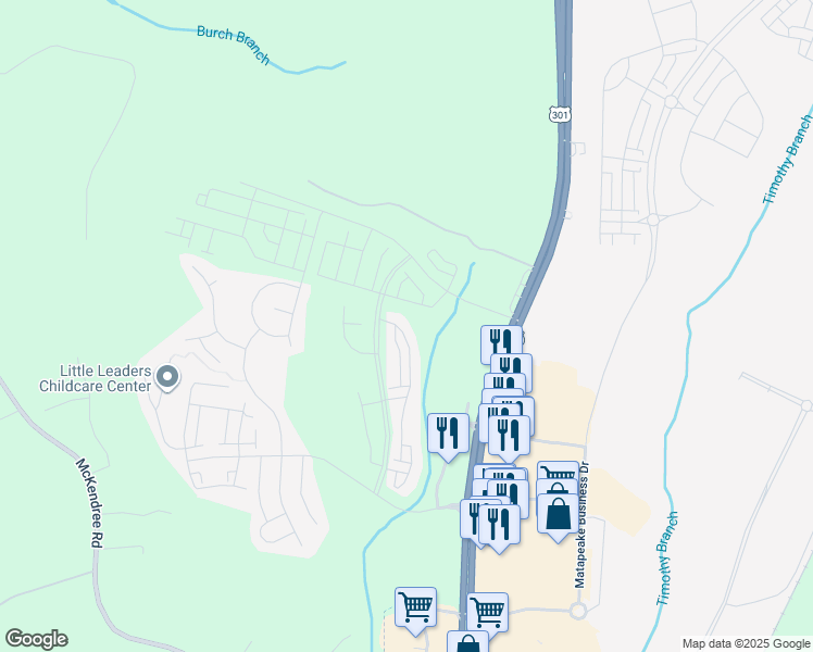 map of restaurants, bars, coffee shops, grocery stores, and more near 15122 Lady Lauren Lane in Brandywine