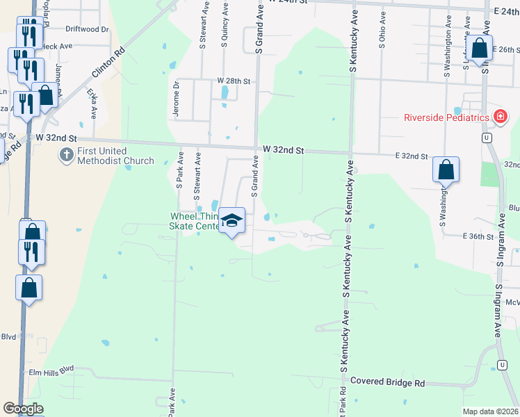 map of restaurants, bars, coffee shops, grocery stores, and more near 3563-3719 S Grand Ave in Sedalia