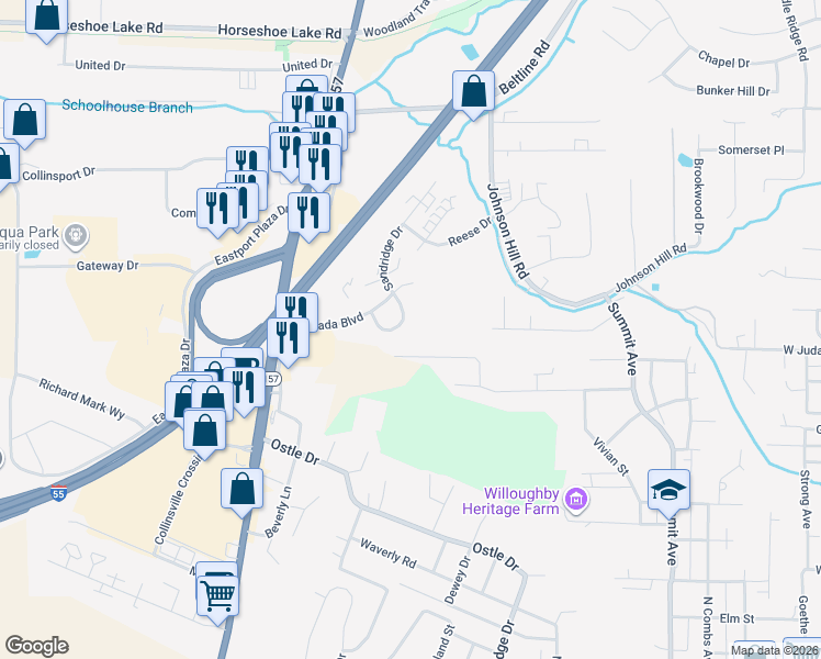 map of restaurants, bars, coffee shops, grocery stores, and more near 1051 Lafayette Court in Collinsville