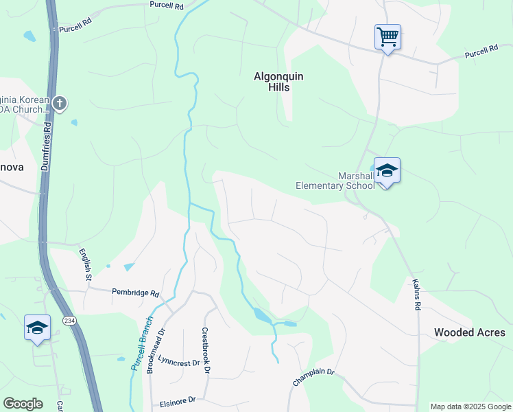 map of restaurants, bars, coffee shops, grocery stores, and more near 12607 Byrne Pl in Manassas