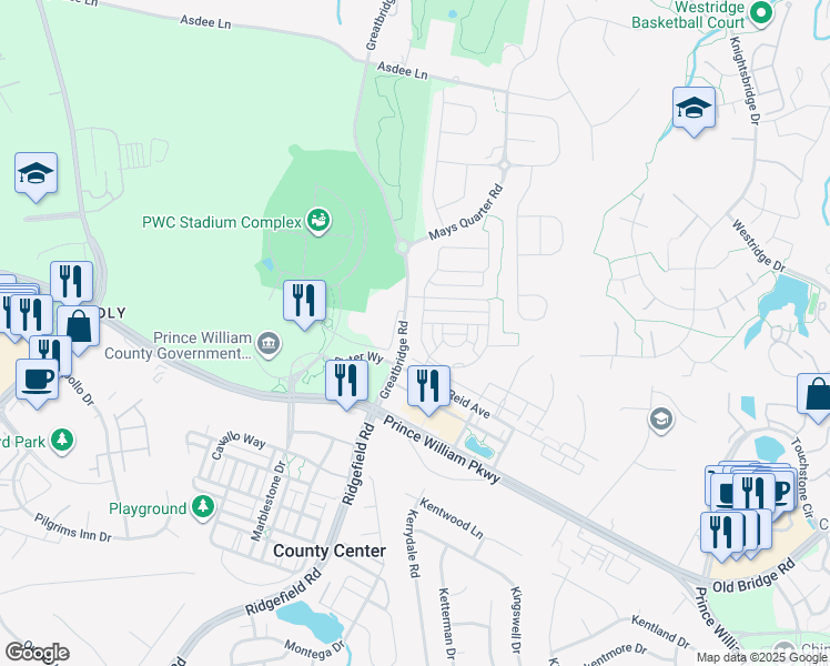 map of restaurants, bars, coffee shops, grocery stores, and more near 12757 Stone Lined Circle in Lake Ridge