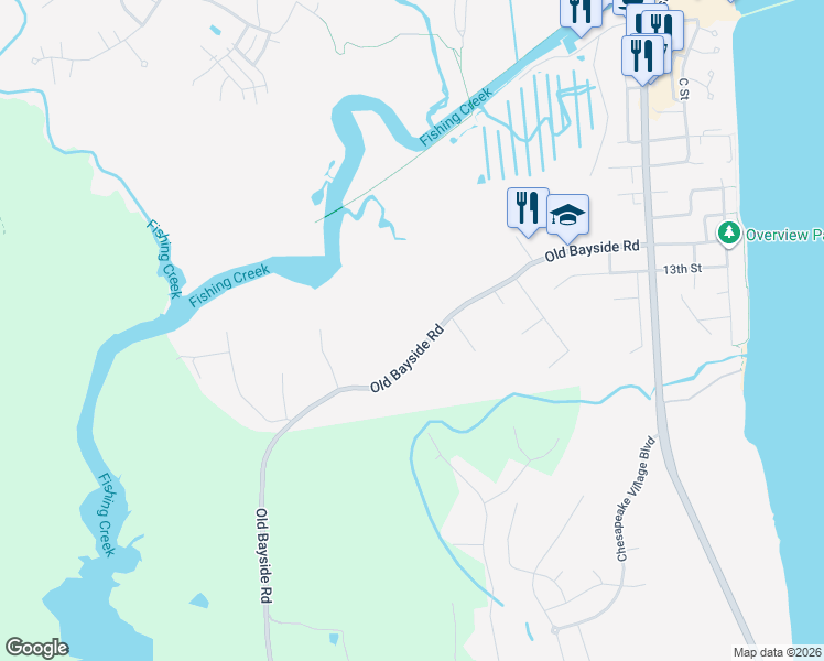 map of restaurants, bars, coffee shops, grocery stores, and more near 7694 Old Bayside Road in Chesapeake Beach